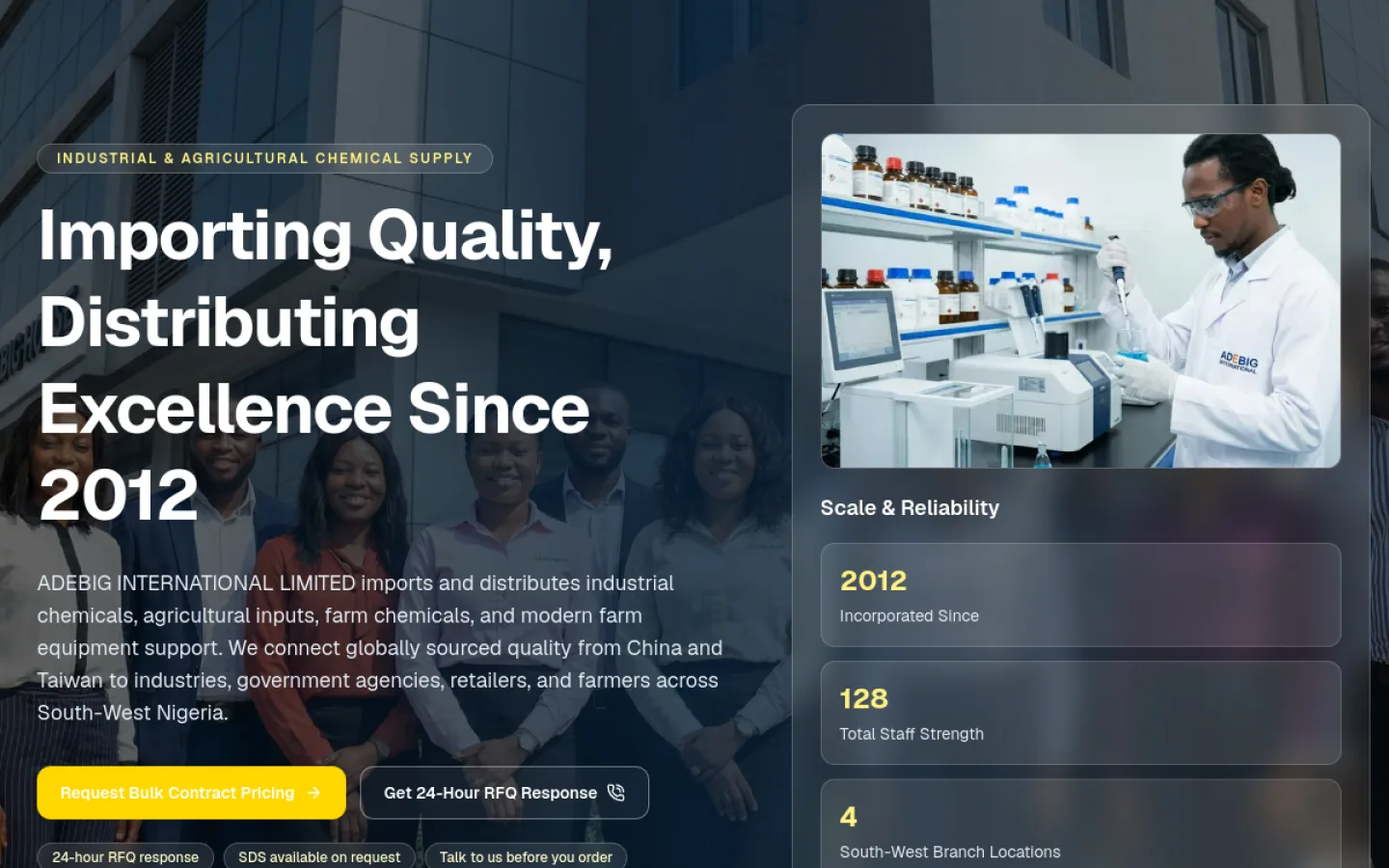 Adebig International website homepage