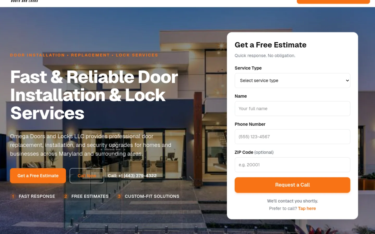 Omega Doors & Locks website homepage